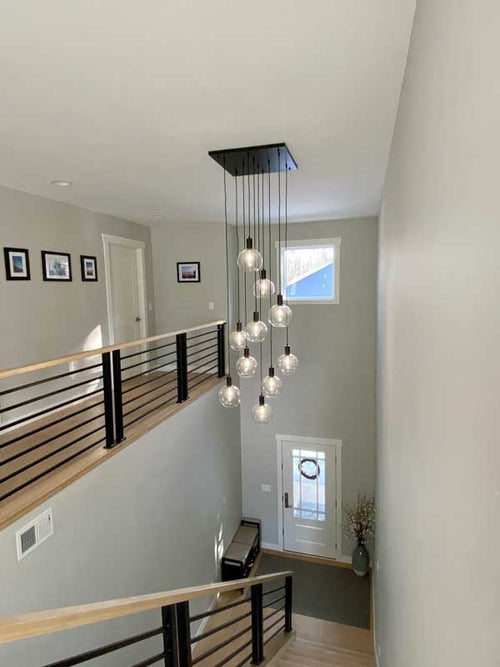 Cascading Metal Chandelier with Glass Globes  light fixture